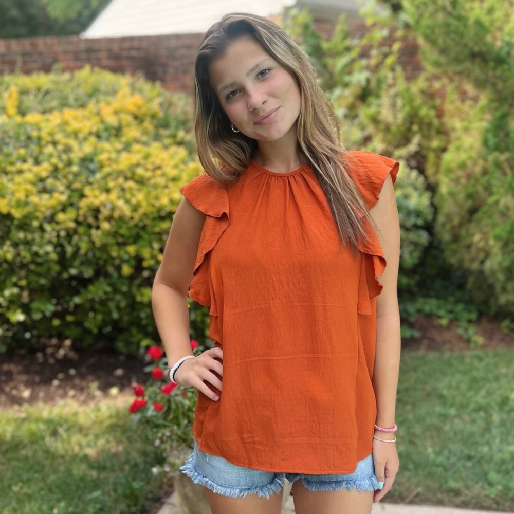 Solid Ruffle Detail Top (Rust)